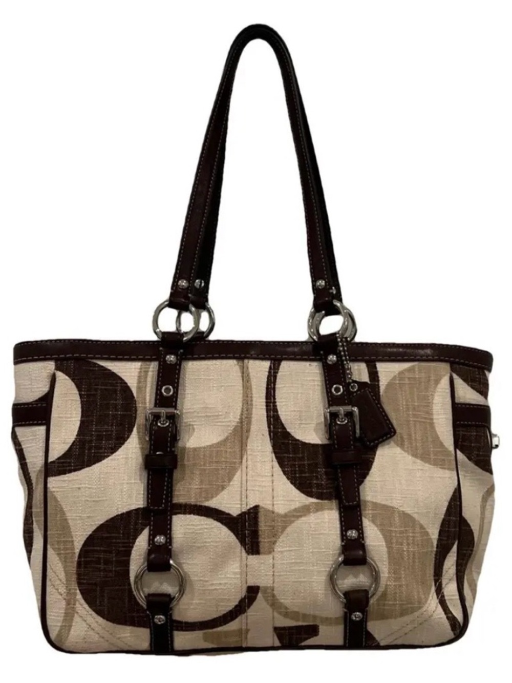 Coach Beige and Brown Signature C Canvas Tote